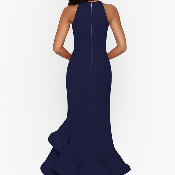 New Betsy and Adam Arielle Ruffle Tier Scuba Crepe Dress Navy Sz 2 - Picture 2 of 12